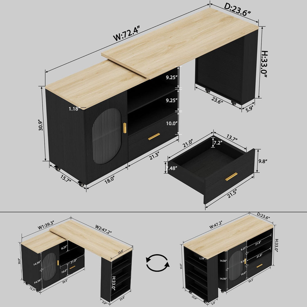 LVB Kitchen Island with Storage,72" Mobile Island Table for Kitchen