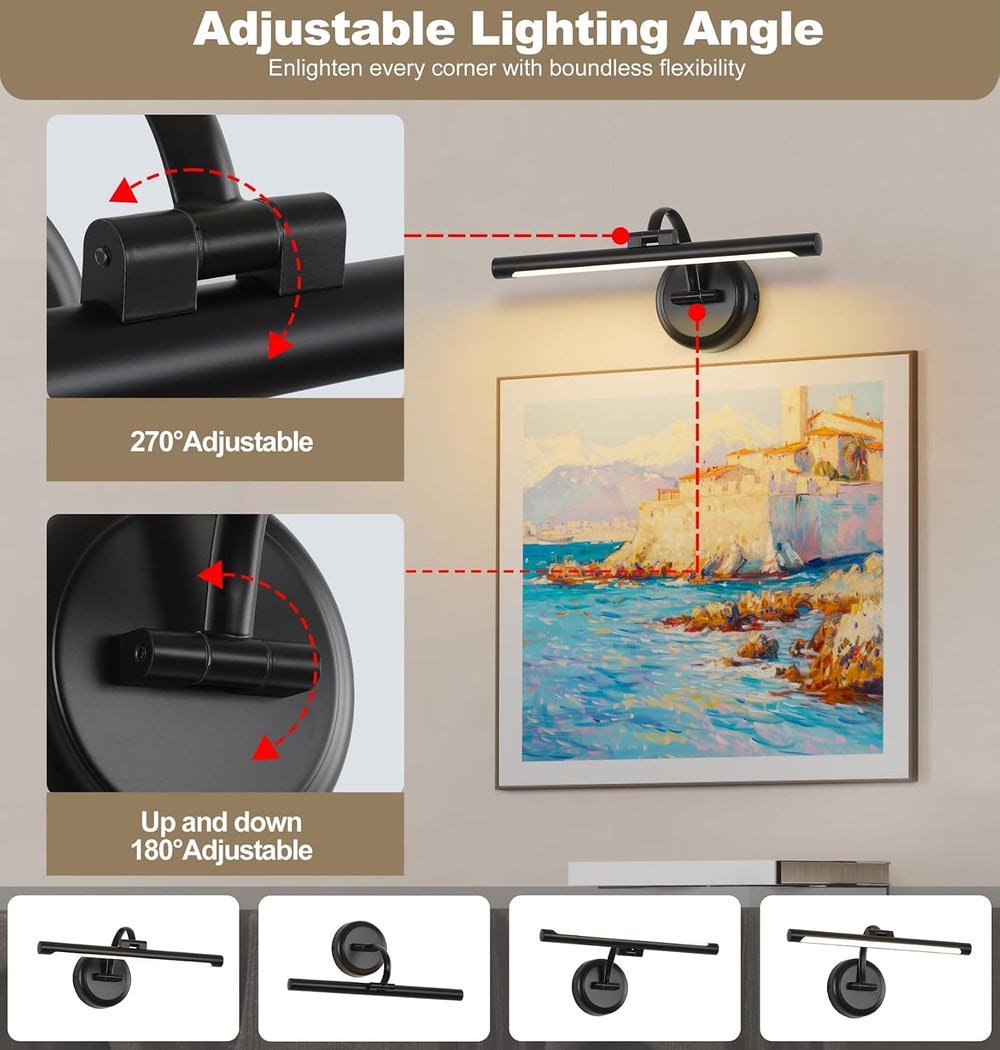 Tassuowell Hardwired Picture Ligh (Black Hardwired, 15.75 inch Dimmable)