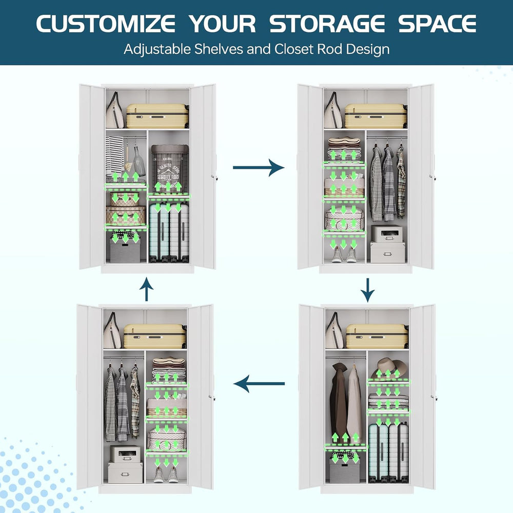 MIIIKO Steel Wardrobe, 72" Combination Storage Cabinet with Clothes Rod ...