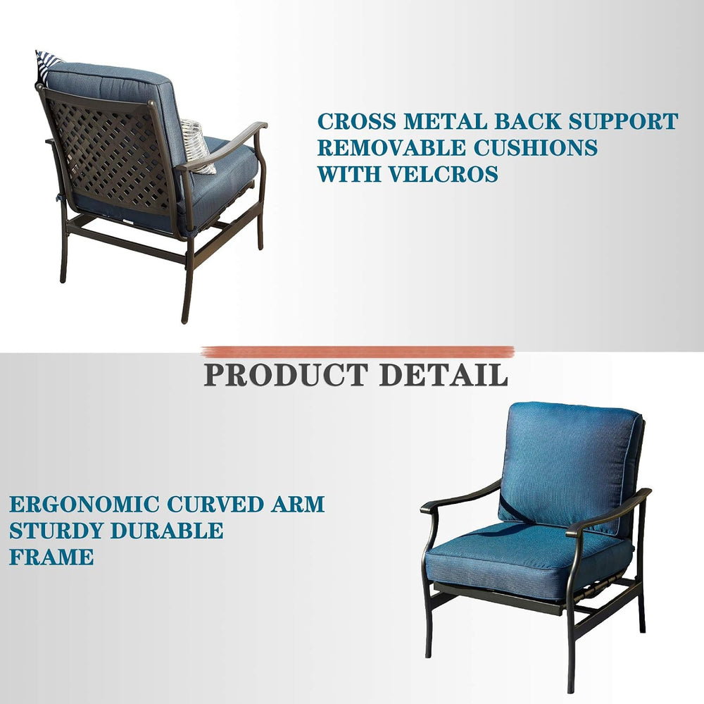 Festival Depot Patio Set of 2 Dining Chairs with Thick Cushions Metal Frame O...