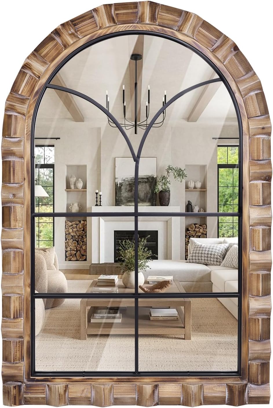 36x24 Inch Arched Window Pane Wall Mirror