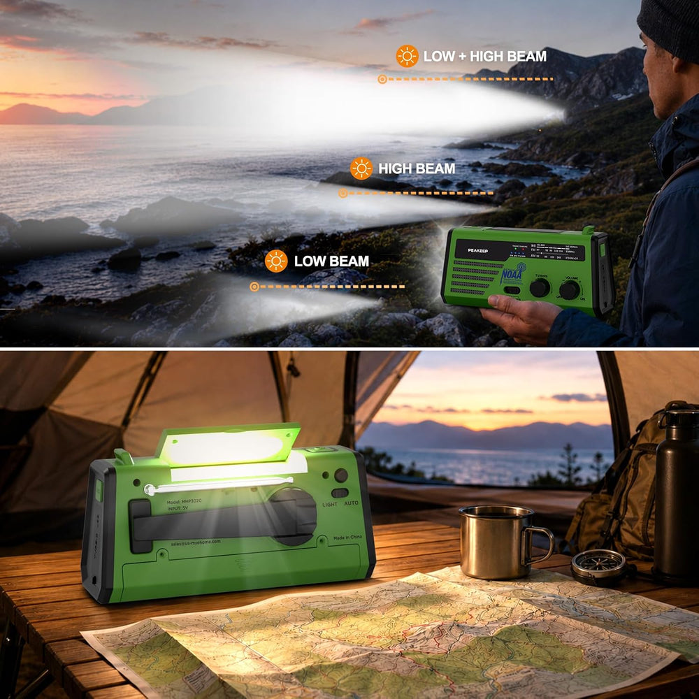 Peakeep NOAA Emergency Weather Radio Alert with Crank Solar Battery Powered