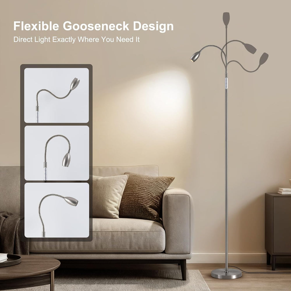 72" Reading Floor Lamp,Gooseneck LED Lamp with Zoomable Spotlight,Nickel