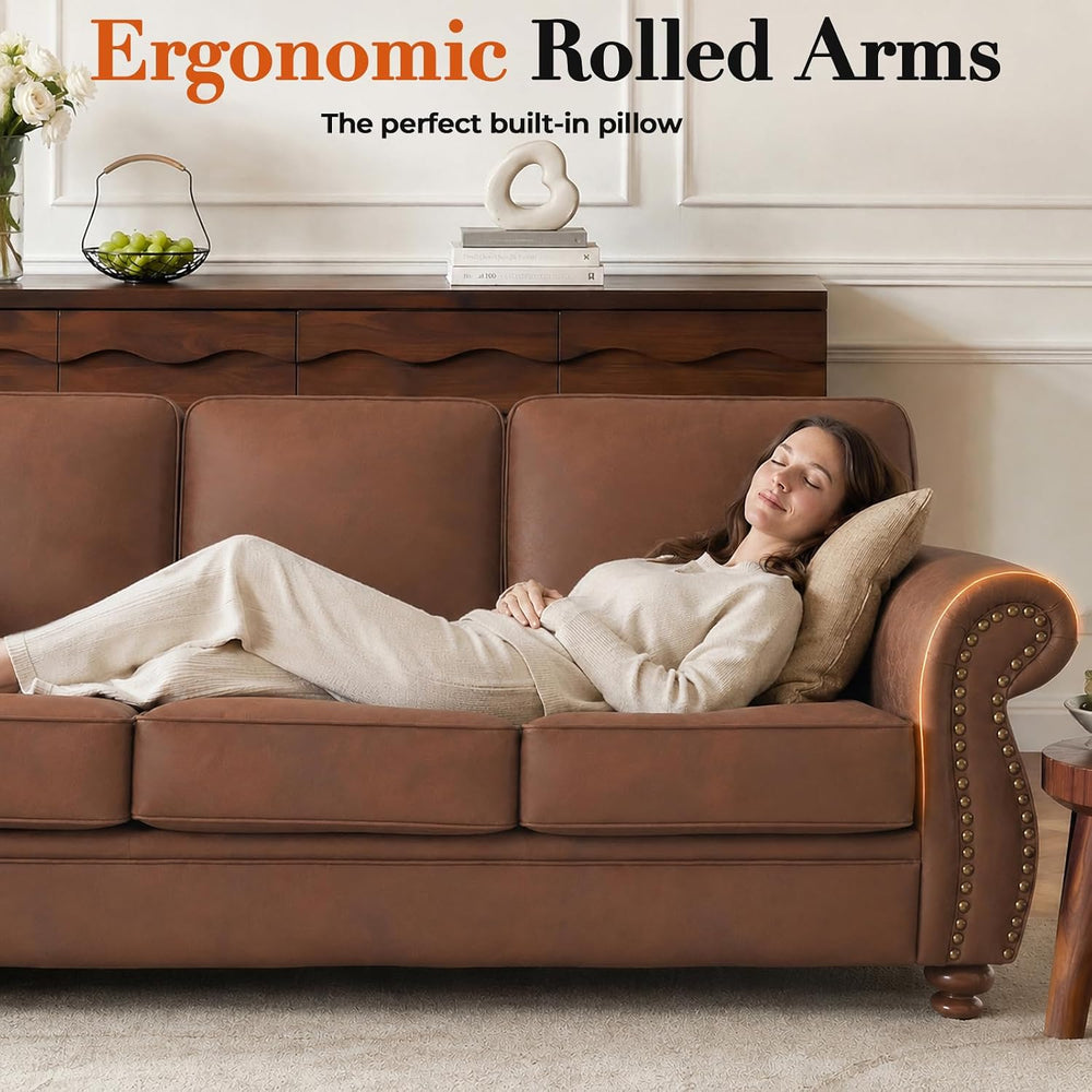 Couchus 2-Piece Sofa Set, 88" 3-Seater, 42" Armchair, Caramel Rust
