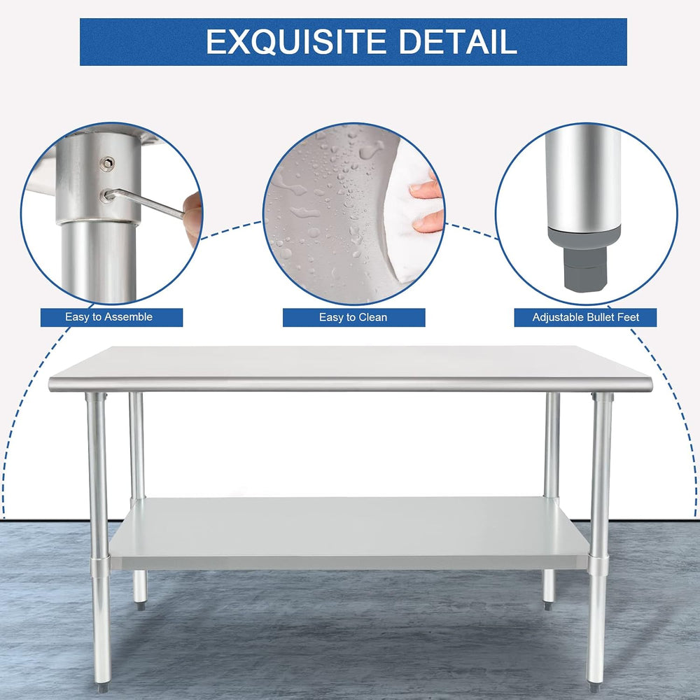 HARDURA Stainless Steel Table with Undershelf and Galvanized Legs NSF Heavy D...