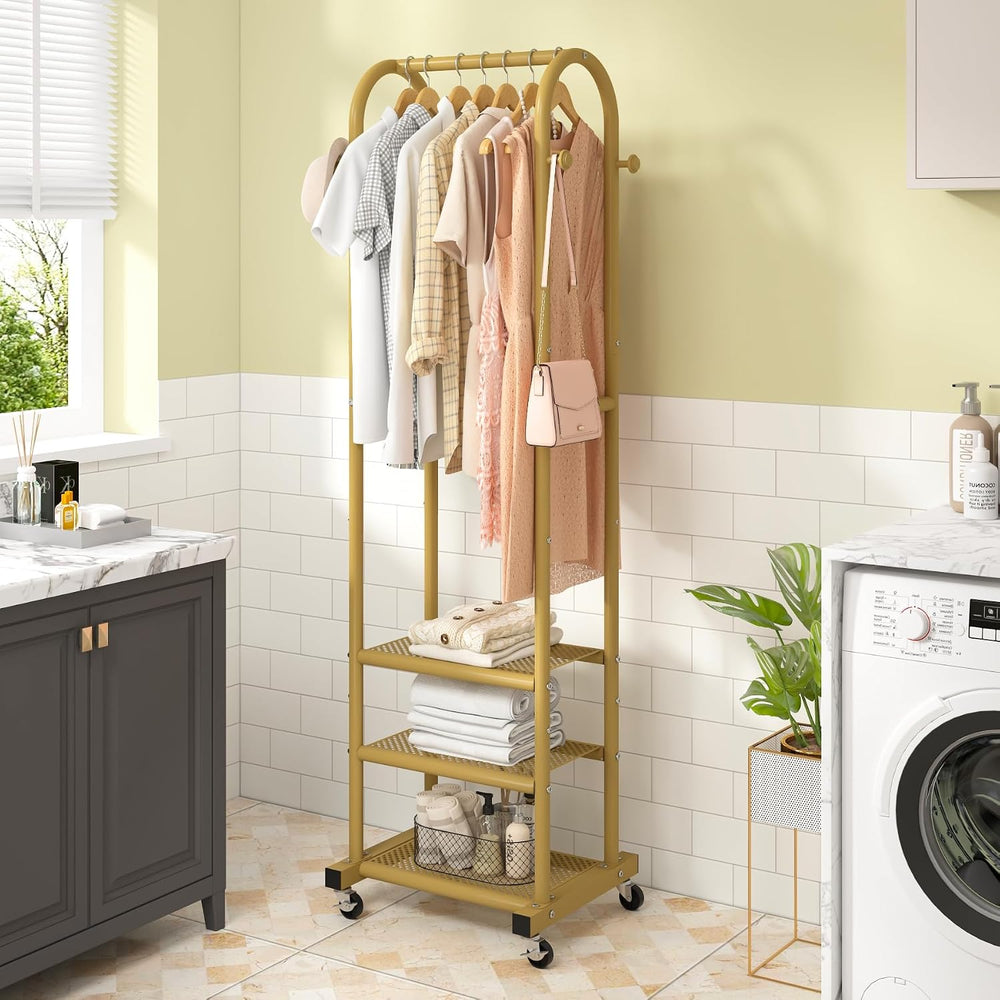 Portable Clothes Rack with Wheels, Space Saving Metal Clothing Rack