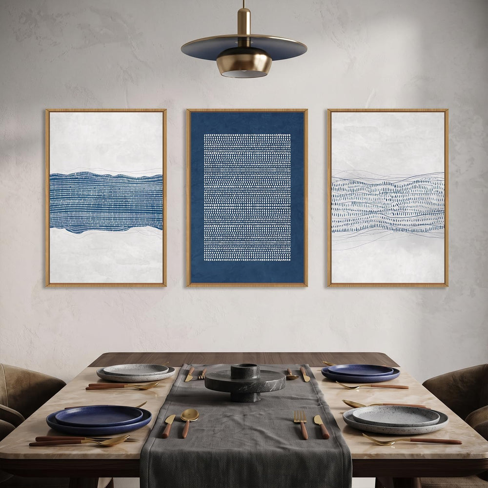 Aryroi Navy Blue and White Abstract Framed Canvas Wall Art Set- 16"x24&q...