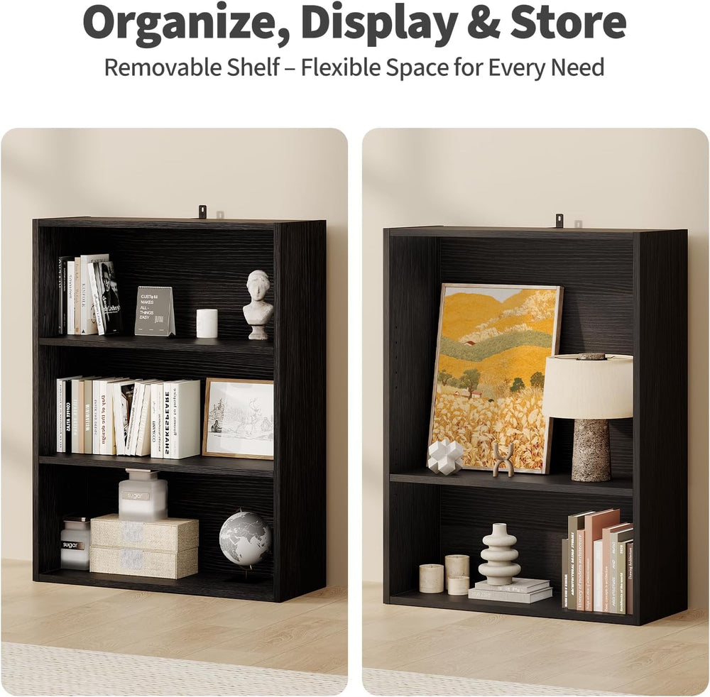DUMOS 3-Tier Bookcase, 31.5 Inch Small Open Bookshelf, Black