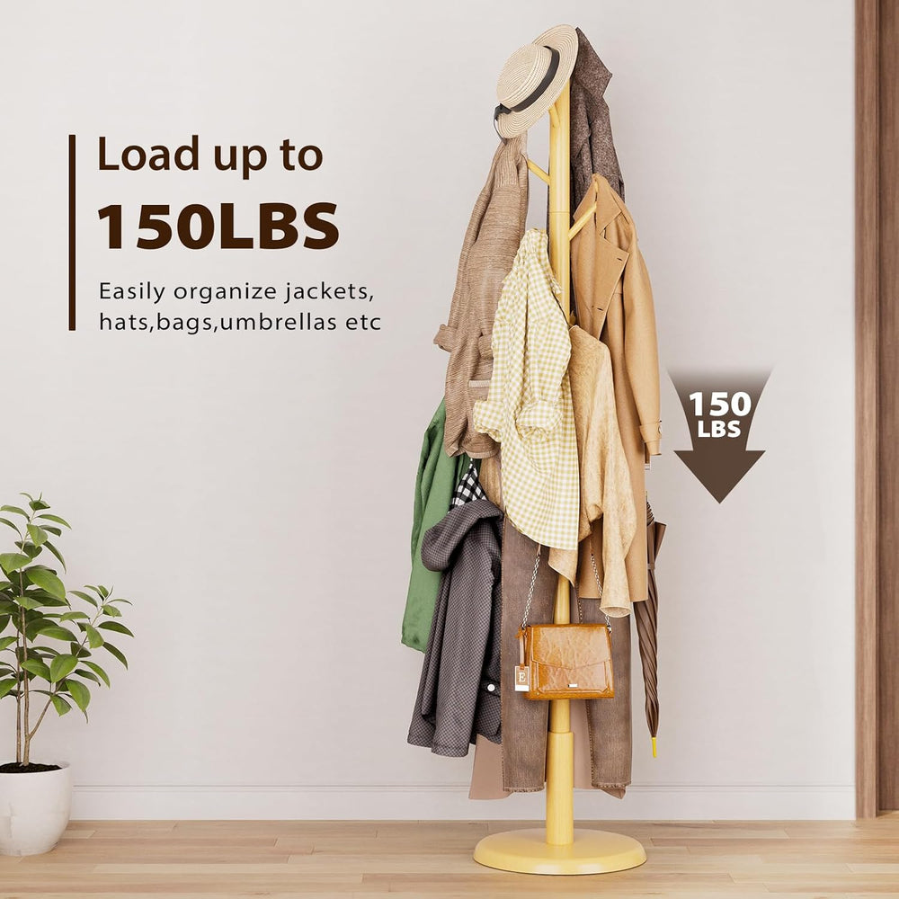 Taitiy Solid Wooden Coat Rack Stand Freestanding Hall Tree with 10 Hooks