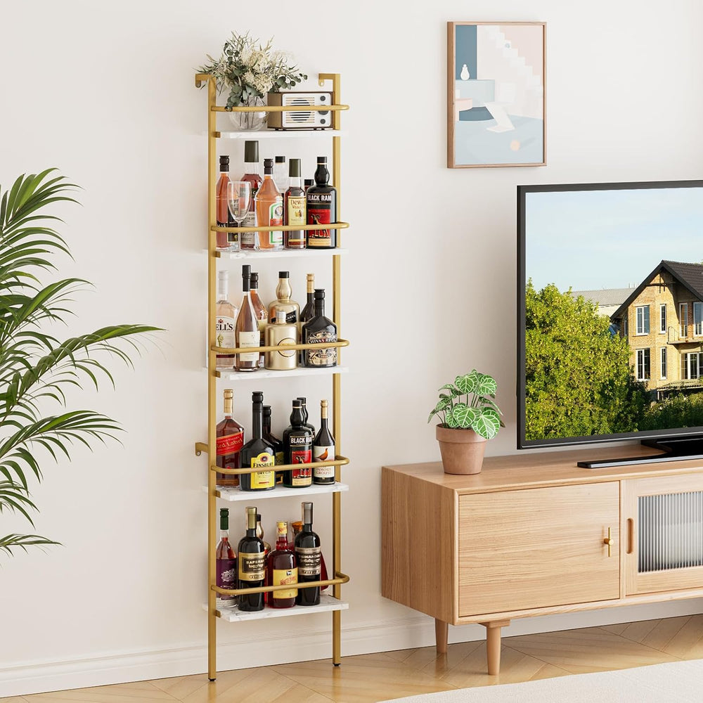 5-Tier Wine Rack Wall Mounted, Wine Racks Freestanding Floor with Fences, 50 ...