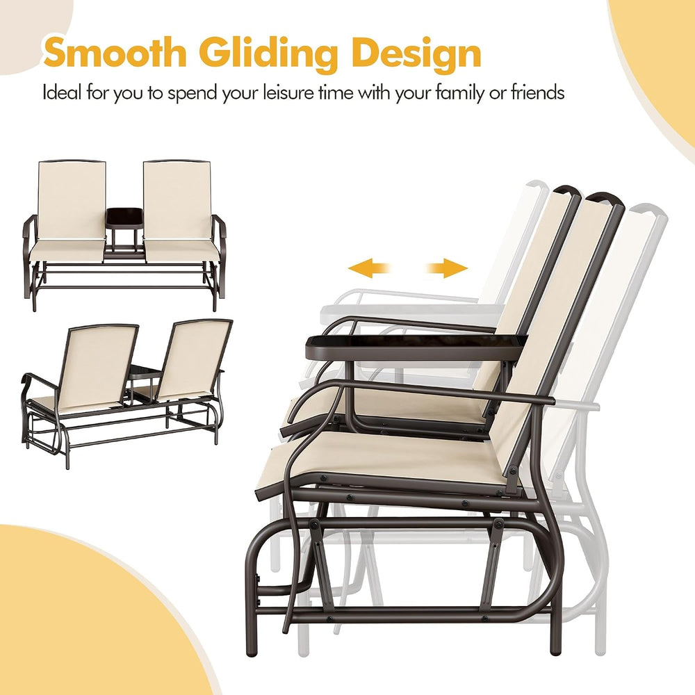 Yaheetech Outdoor Glider Loveseat with Table Patio Bench, Beige