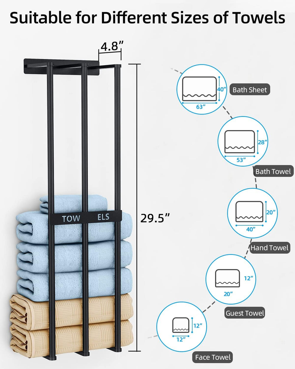 Bethom Towel Racks for Bathroom, Towel Storage Holder Space Saving, Black