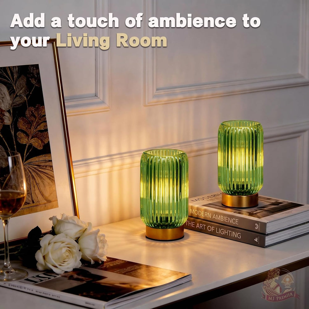 MJ PREMIER Battery Operated Lamp, Small Cordless Lamp with Timer, Green*2