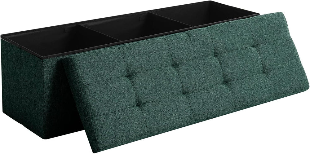 Storage Ottoman Bench Foldable Footrest Foot Stool, 45" Fabric Green