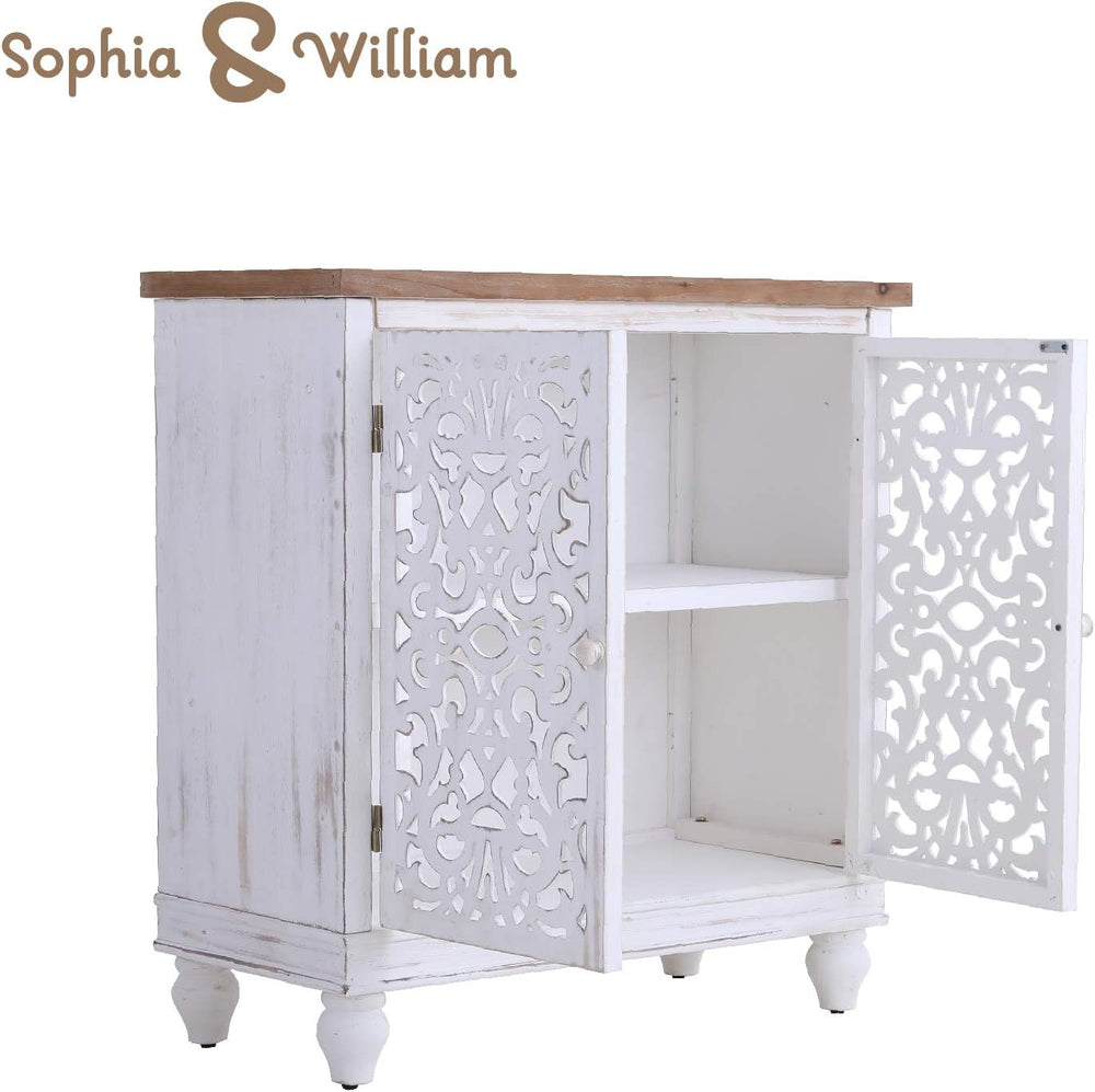 Sophia & William Accent Cabinet with Doors, White Carved Buffet Cabinet