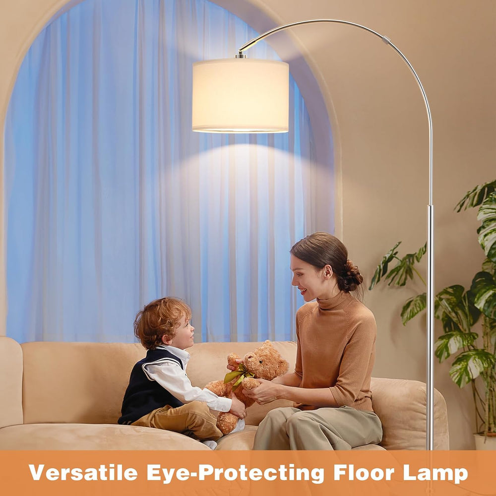 Ambimall Dimmable Arc Floor Lamp with Remote, Color Temp Adjustable, Silver