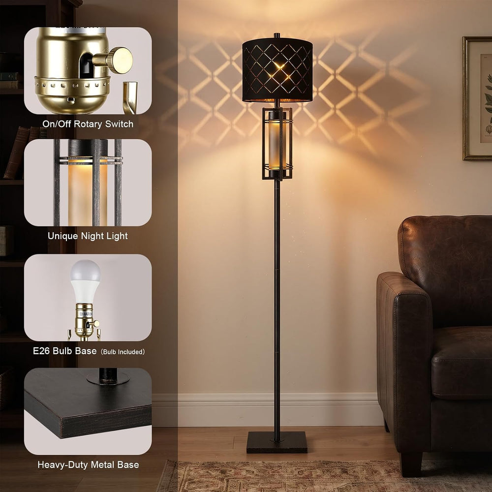 74'' Floor Lamp with Nightlight, Modern Black Tall Standing Lamp,Meta...