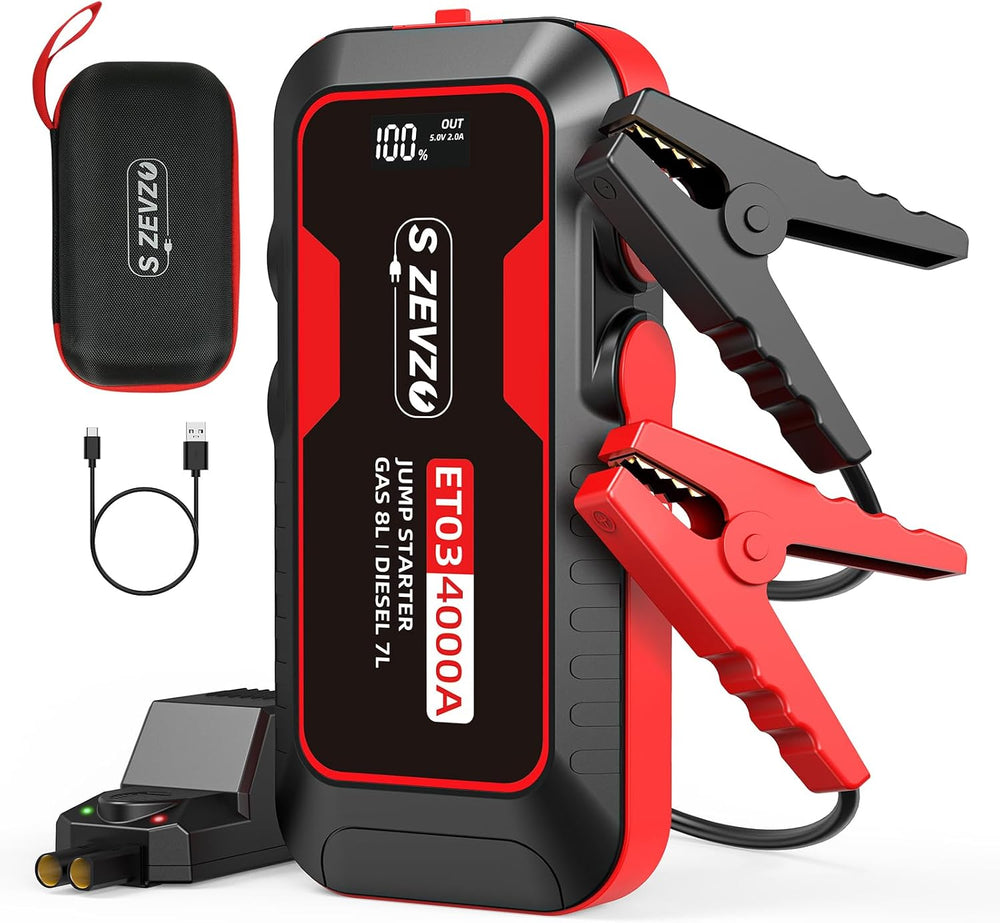 S ZEVZO ET03 Car Jump Starter 4000A Jump Starter Battery Pack for Up to 8.0L ...