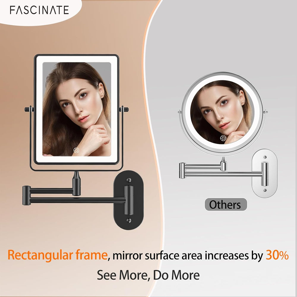FASCINATE 8.7" 5000mAh Rechargeable Wall Mounted Makeup Mirror (Black)