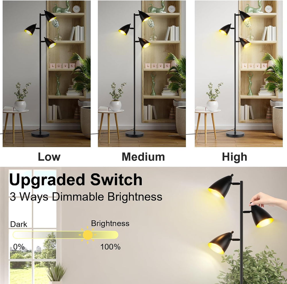 LALISU Tree Floor Lamp for Living Room, Industrial 3-Light Standing Lamp