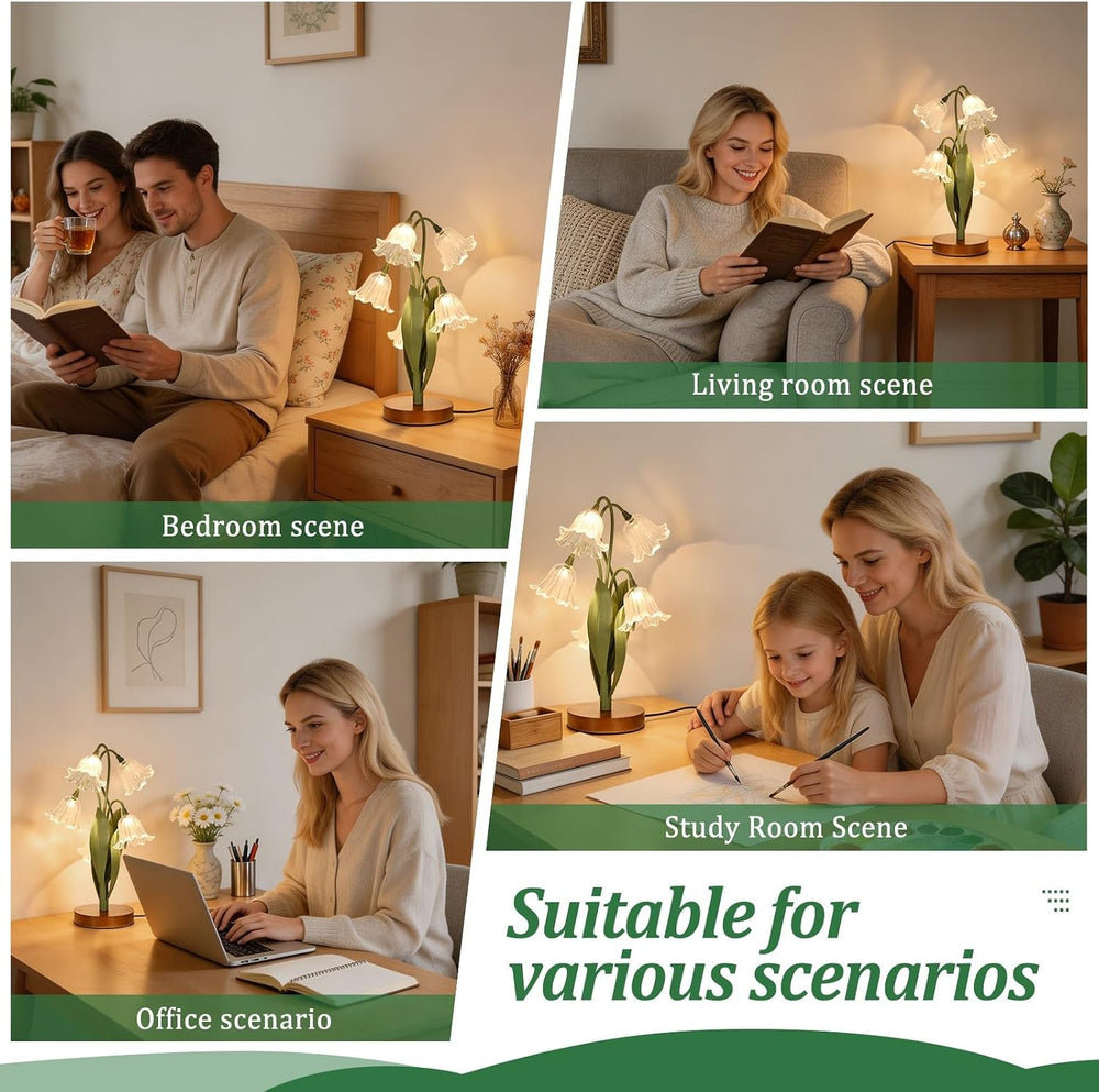 Flower Table Lamp for Bedroom, LED Cute Reading Light