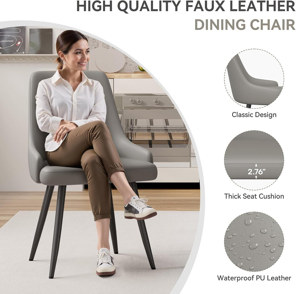Faux Leather Chairs Set of 4, Waterproof Padded Seat,Grey