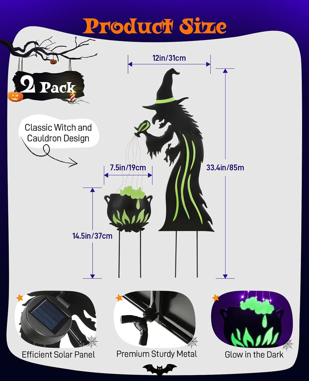Lewondr 2 Pack Metal Witch Halloween Decorations Outdoor