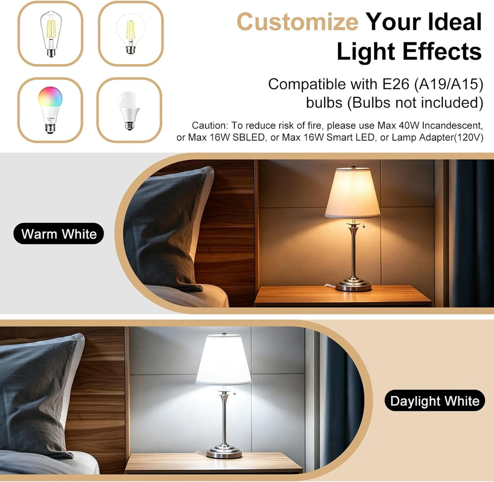 Metal Table Lamp for Bedroom, Pack of 2, Silver Base (Bulb Not Included)