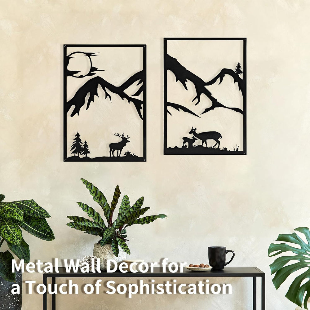 LONGKING 4 Pack Metal Wall Art, Mountain Iron Wall Sculpture, Art Wall Décor ...