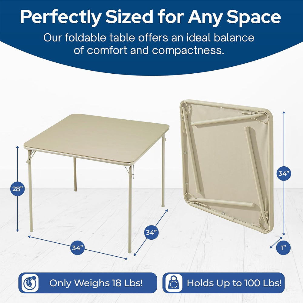 Sudden Comfort Square Folding Dining Card Table, Buff Tan, 34 x 34 x 28 In
