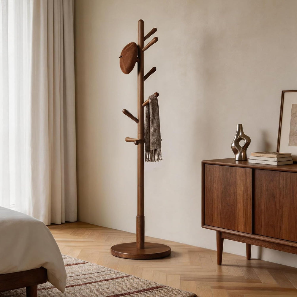 Solid Wood Coat Rack Freestanding with 9 Hooks - Wooden Coat Rack Stand for E...