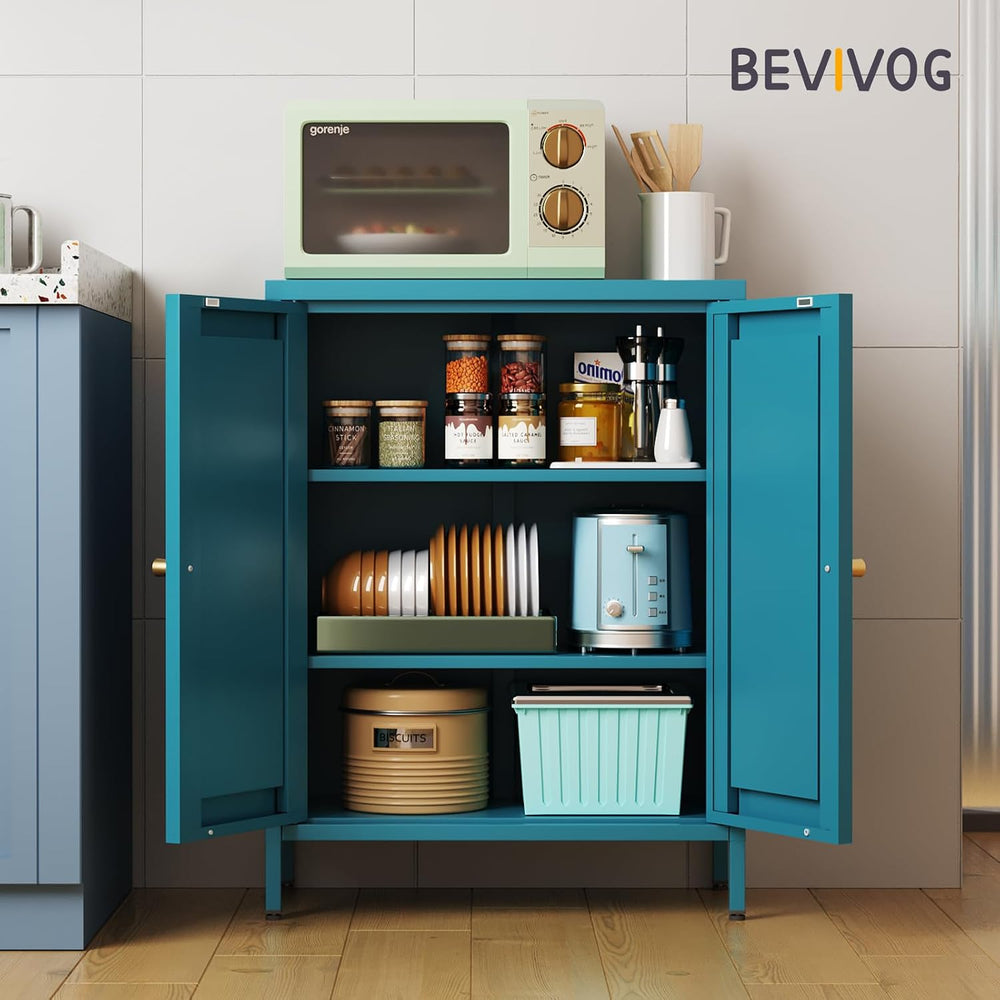 Bevivog Bathroom Floor Storage Cabinet,Blue Metal Locker Storage Cabinet