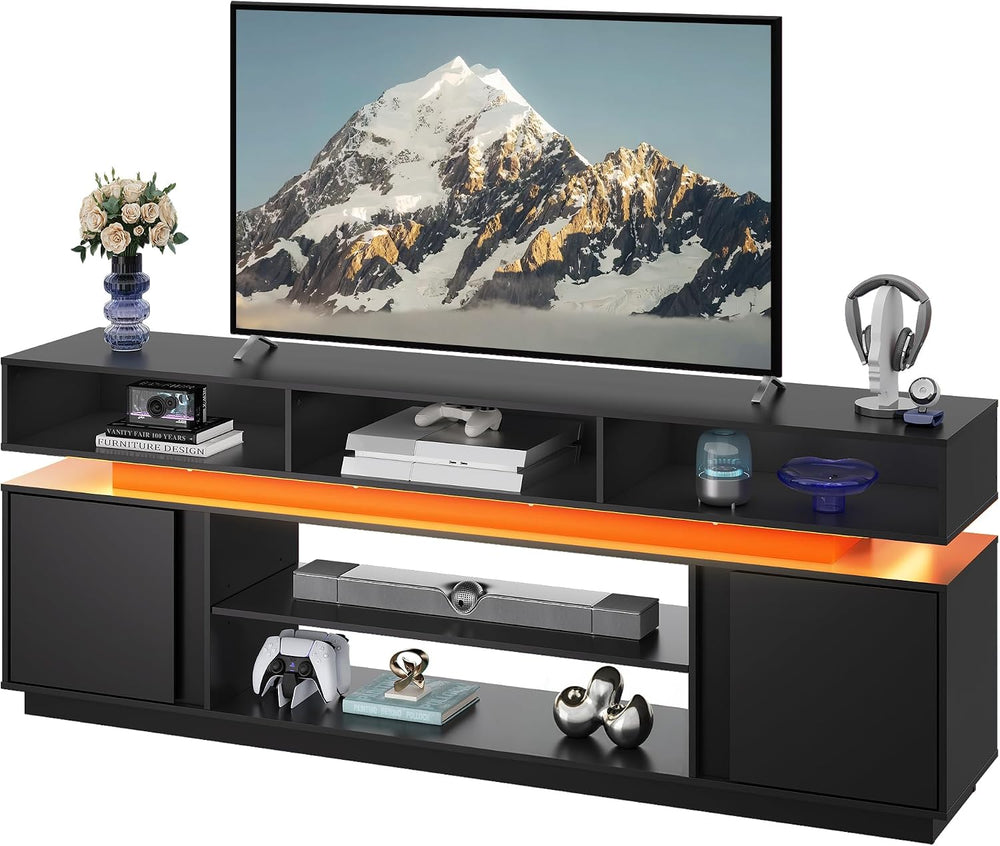 WLIVE Modern TV Stand for 75 Inch TV, 2 Tier Entertainment Center with RGB LE...