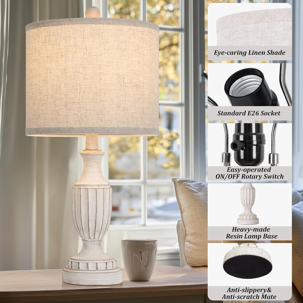 TOBUSA 22" Farmhouse Resin Table Lamps Set of 2, Rustic Nightstand Lamps