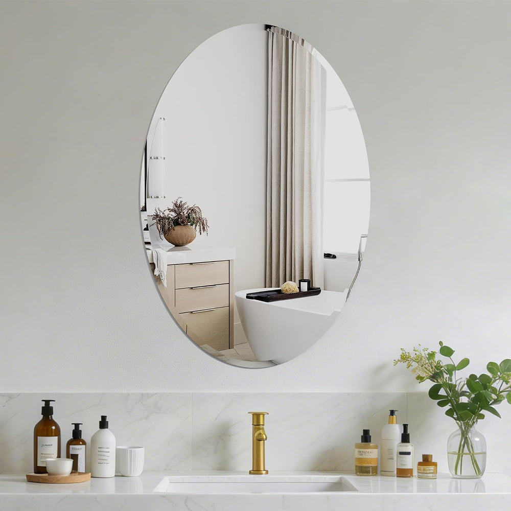 Oval Bathroom Mirror, 18X26 inch Oval Frameless Mirror,