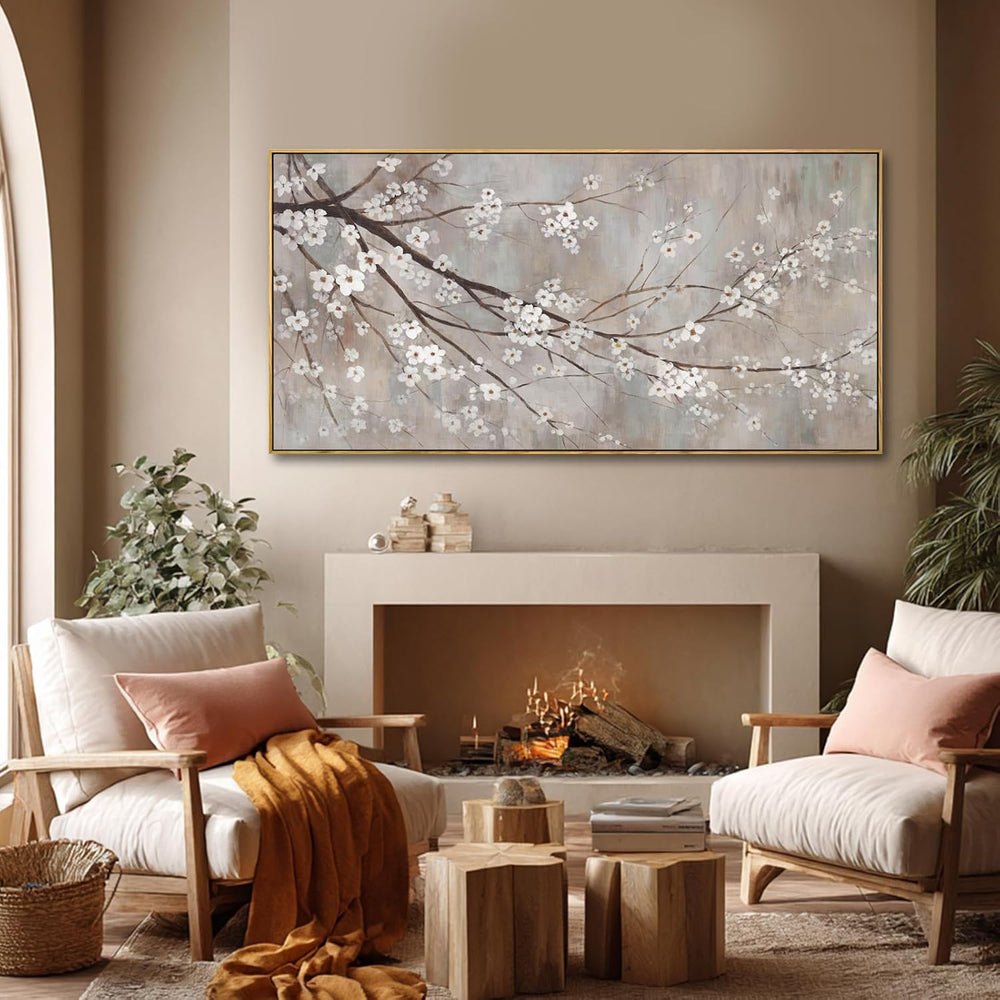 Flowers Wall Art Grey Pictures Wall Painting Large Framed Canvas Art Landscap...