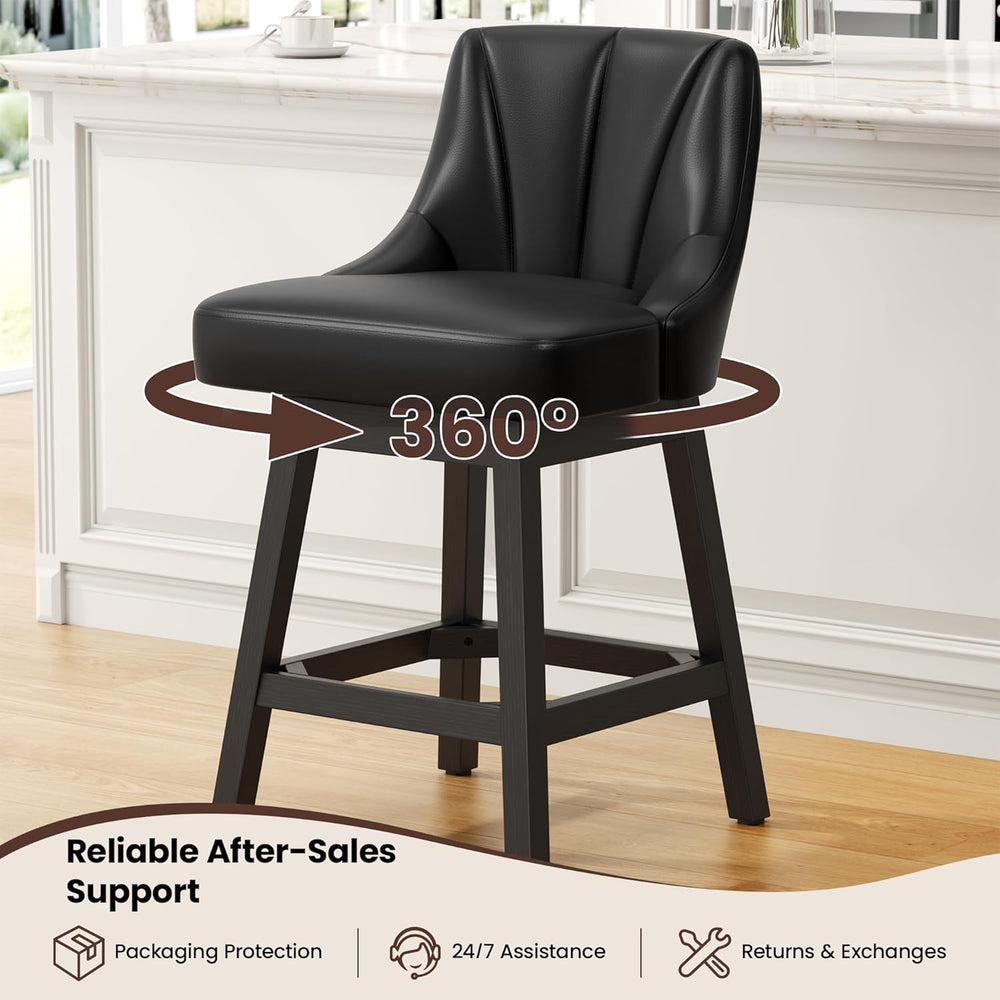 REONEY Swivel Bar Stools Set of 3, 26" Upholstered Counter Height Barstool
