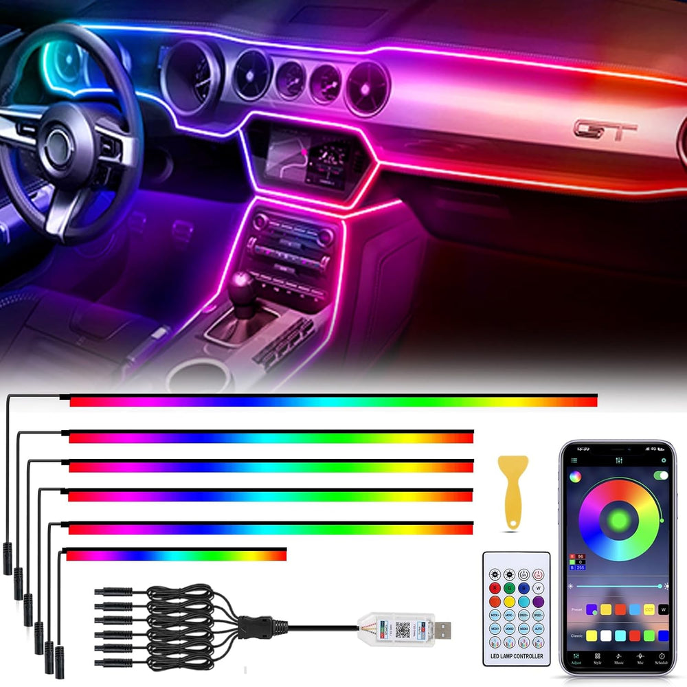 Acrylic 6 in 1 Car LED Lights Interior, RGB Ambient Lighting Car 584 LEDs