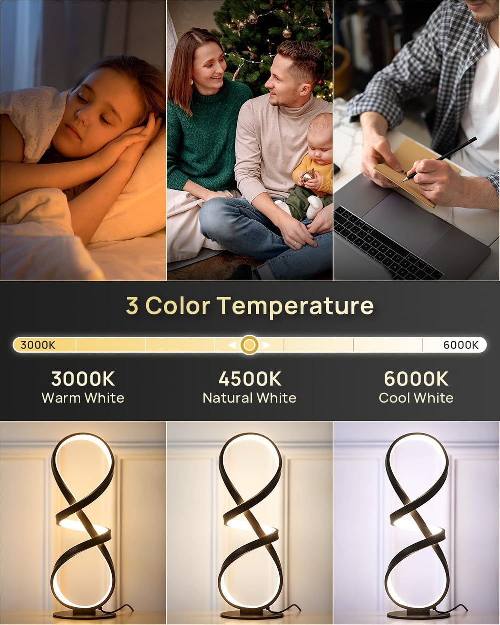 Set of 2 Cool LED Table Lamps, Modern Spiral Touch Desk Light