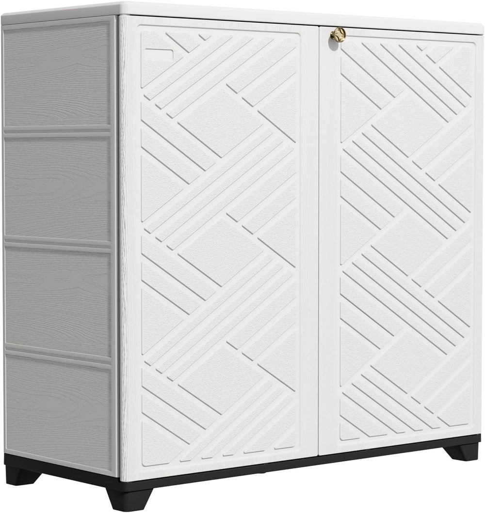 KINYING Outdoor Storage Cabinet Waterproof, 60 Gallon Resin Outdoor Storage S...