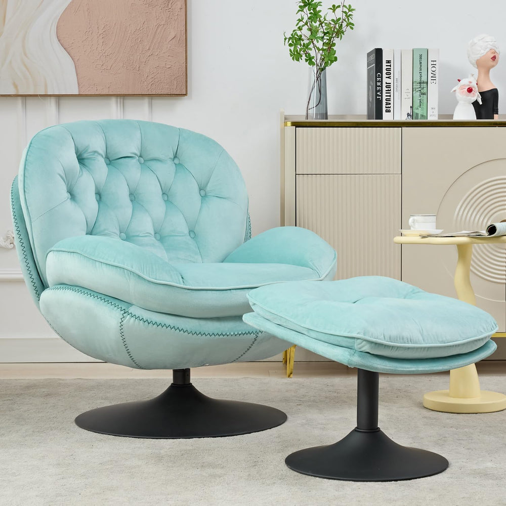 Velvet Swivel Accent Chair with Ottoman Set,Modern Tufted Armchair with Footr...