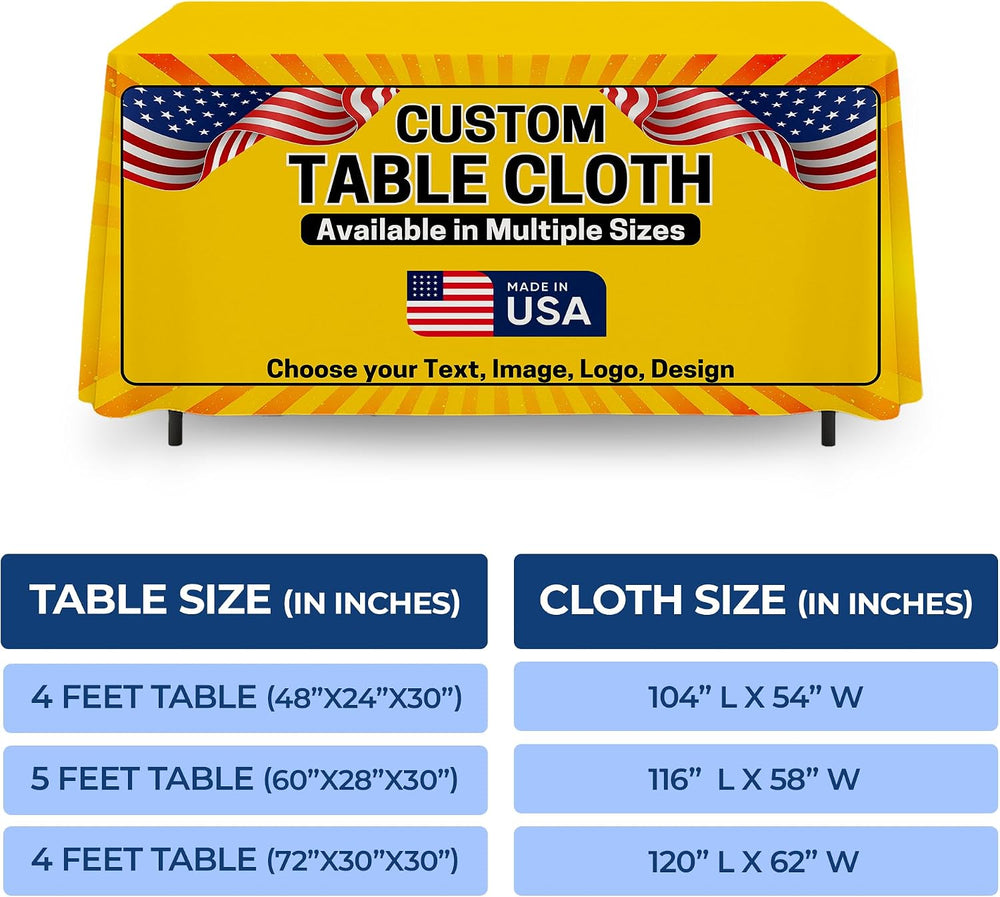 DC Custom Table Cloth With Business Logo 6 Ft-4 Ft, Table Cover Made In USA
