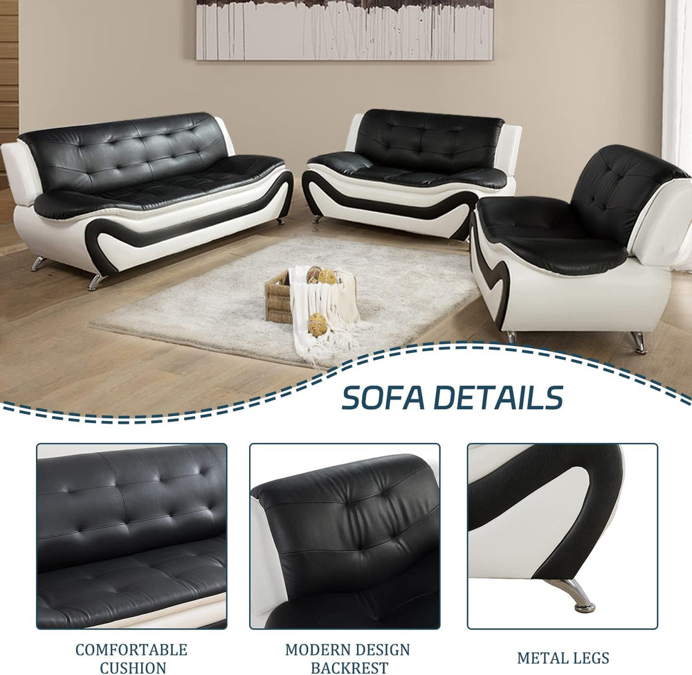 Faux Leather Sofa Set for Living Room, 3 Piece Living Room Furnituer, Modern ...