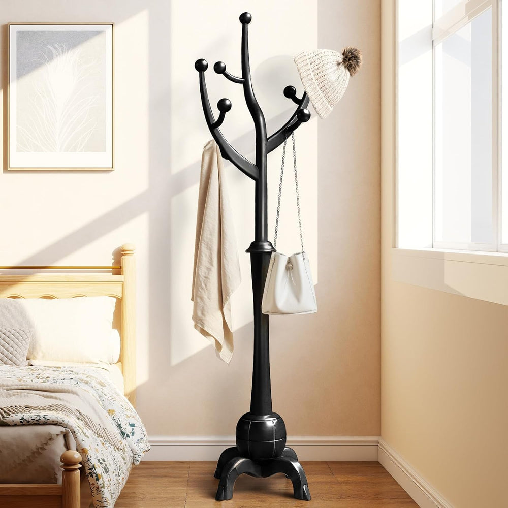 Bekrvio Black Freestanding Wood Coat Rack with 8 Hooks