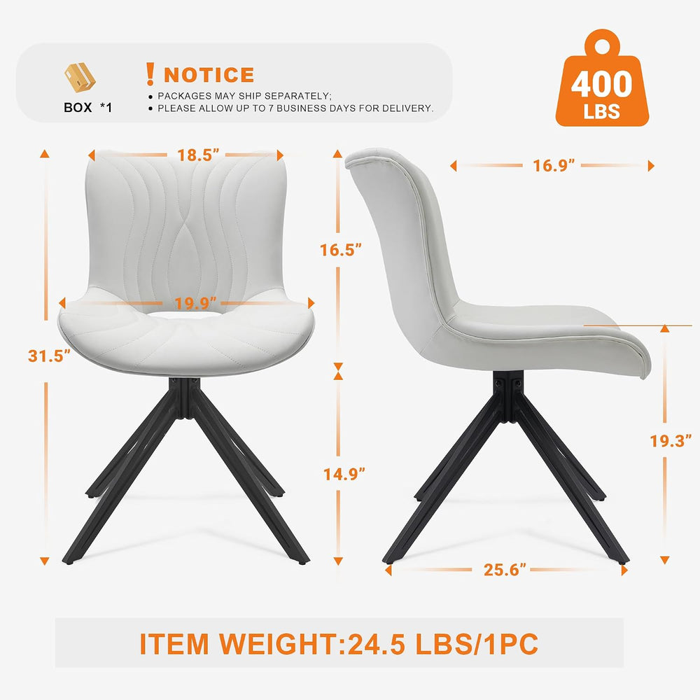 Dining Chairs Set of 2, Faux Leather Upholstered Swivel Chairs White