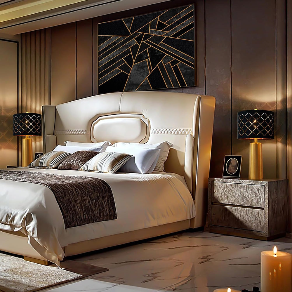 Set of 2 Modern Table Lamps for Living Room Bedroom, Gold Nightstand Resin La...