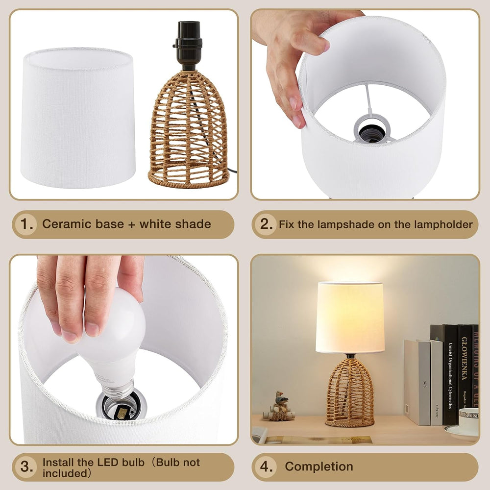 EJIAXIN Rattan Lamp Boho Lamps Set of 2-13.75" Mini Farmhouse Table Lamp...