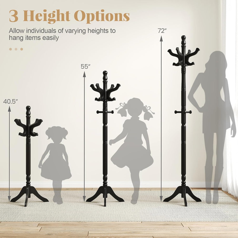 Tangkula Coat Rack Freestanding, Solid Rubber Wood Coat Tree with 11 Hooks an...