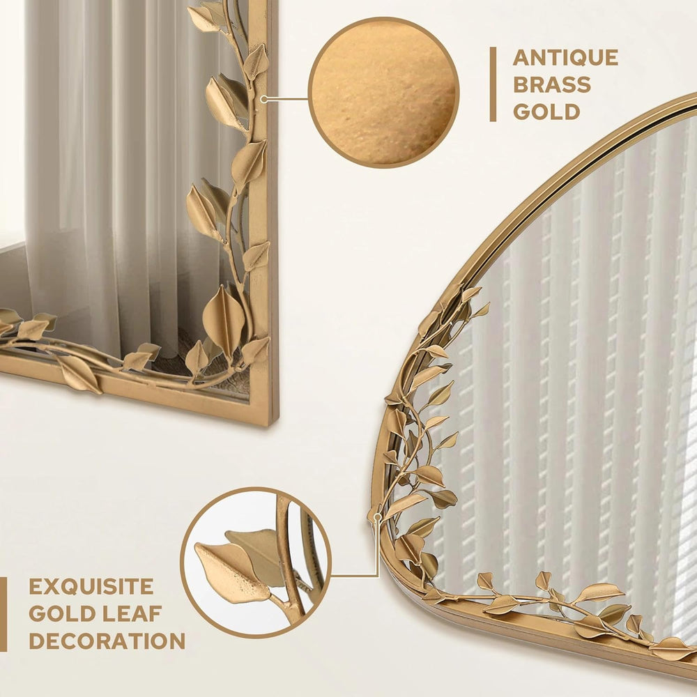 Besdomus Ornate Arched Wall Mirror: 40"x30" Large Gold Fireplace Mi...