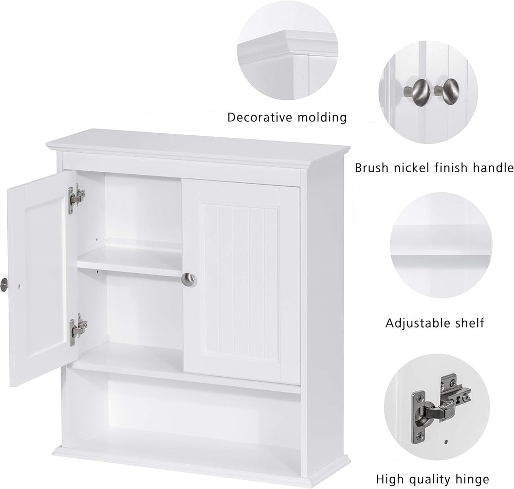Spirich Bathroom Wall Cabinet with Beadboard Doors, White Medicine Cabinet